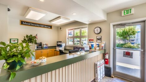 inside the rental office lobby