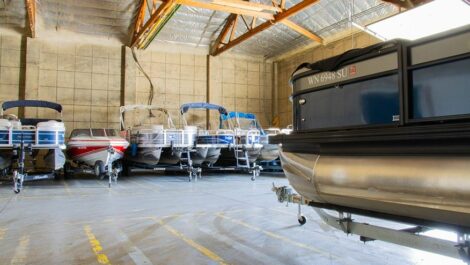 Boats parked in storage