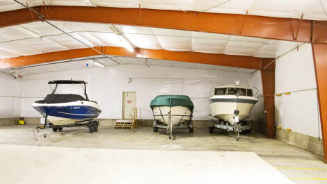 boats parked in a garage