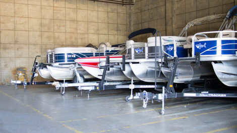 boats parked in a garage