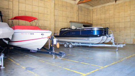 boats parked in a garage