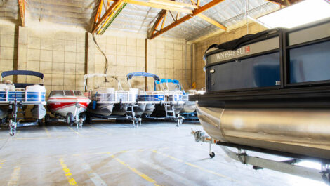 boats parked in a garage